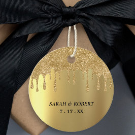 金ゴールドグリッター結婚ドリップ フェイバータグ