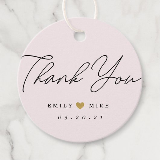 金ゴールドグリッター結婚ハートサンキューピンク フェイバータグ (正面)