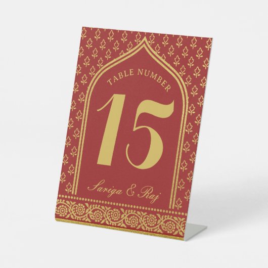 金ゴールドグリッター結婚フラワーのテーブル番号と名前 台座サイン (正面)