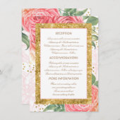 金ゴールドグリッター結婚フローラ情報ゲストカード エンクロージャーカード (正面/裏面)