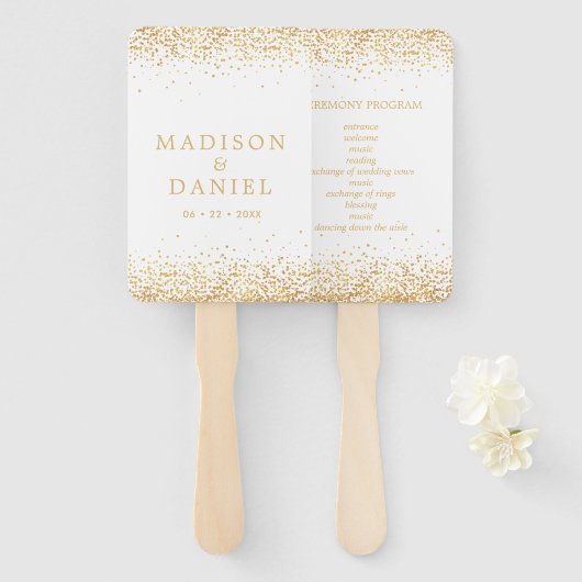 金ゴールドグリッター結婚紙吹雪式 ハンドファン (正面&裏面)