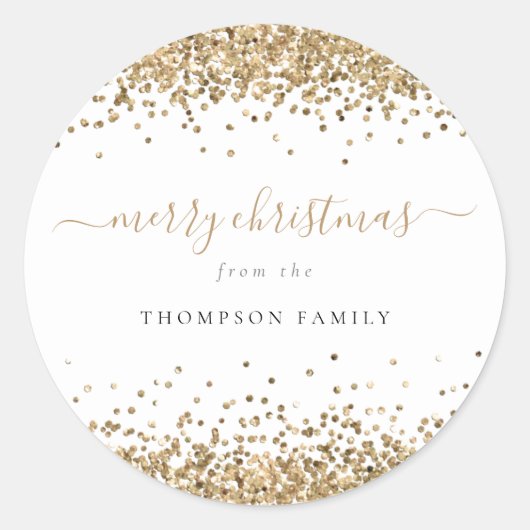 金ゴールドグリッター縁ど名メリークリスマス ラウンドシール (正面)