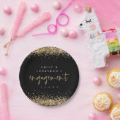 金ゴールドグリッター縁ど名婚約パーティ黒 ペーパープレート (パーティー)