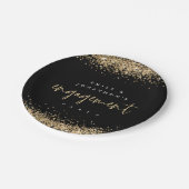 金ゴールドグリッター縁ど名婚約パーティ黒 ペーパープレート (アングル)