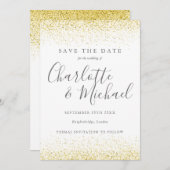 金ゴールドグリッター署名ウェディング日付カードの保存 セーブザデート (正面/裏面)