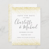 金ゴールドグリッター署名ウェディング日付カードの保存 案内ポストカード (正面/裏面)