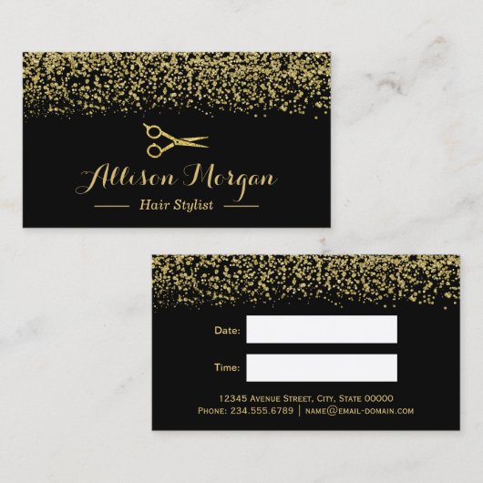 金ゴールドグリッター美容師はさみアポイントメント 予約カード (正面/裏面)