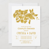 金ゴールドグリッター花フローラのカップルのシャワー 招待状 (正面)