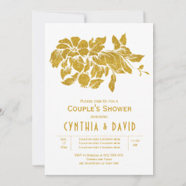 金ゴールドグリッター花フローラのカップルのシャワー 招待状