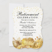 金ゴールドグリッター花リタイアメントパーティーお祝い 招待状 (正面)