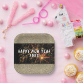 金ゴールドグリッター花火ハッピーニューイヤー2023パーティー ペーパープレート (パーティー)