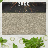 金ゴールドグリッター花火ハッピーニューイヤー2023 キッチンタオル (折り畳み)