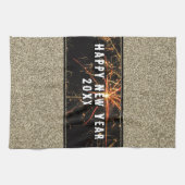 金ゴールドグリッター花火ハッピーニューイヤー2023 キッチンタオル (横)