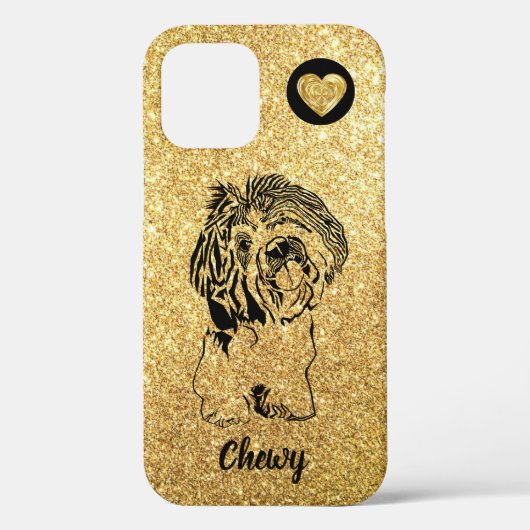 金ゴールドグリッター芸術的インクシーズー(犬)Tzu iPhone 12ケース Case-Mate iPhoneケース (裏面)