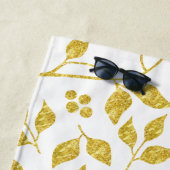 金ゴールドグリッター葉パターン ビーチタオル (インサイチュ)