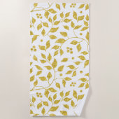 金ゴールドグリッター葉パターン ビーチタオル (正面)