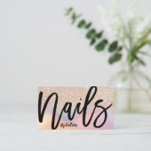 金ゴールドグリッター虹彩色ホログラフィック爪、 ネイル技術 名刺 (スタンド正面)