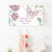金ゴールドグリッター蝶とフラワーガールベビーシャワー 横断幕 (インサイチュ)