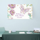 金ゴールドグリッター蝶とフラワーガールベビーシャワー 横断幕 (トレードショー)