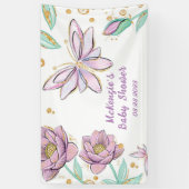 金ゴールドグリッター蝶とフラワーガールベビーシャワー 横断幕 (縦)