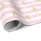 金ゴールドグリッター蝶ピンクストライプガーリー色 ラッピングペーパー (ロールコーナー)