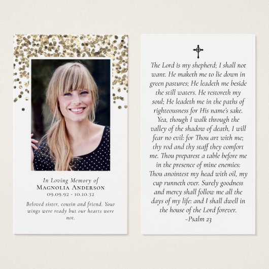 金ゴールドグリッター記念撮影祈りの言葉カード (正面&裏面)