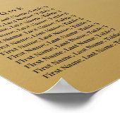 金ゴールドグリッター誕生日アルファベット座席計画 ポスター (角)