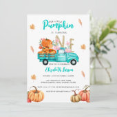 金ゴールドグリッター誕生日パンプキンブルートラックテーマ 招待状 (スタンド正面)