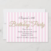 金ゴールドグリッター誕生日パーティーピンク招待状 招待状 (正面)