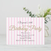 金ゴールドグリッター誕生日パーティーピンク招待状 招待状 (スタンド正面)