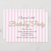 金ゴールドグリッター誕生日パーティーピンク招待状 招待状 (正面/裏面)