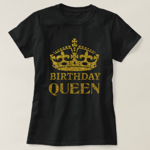金ゴールドグリッター誕生日女王 Tシャツ