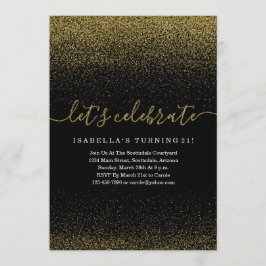 金ゴールドグリッター誕生日招待状 招待状