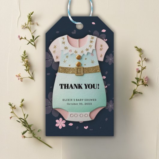 金ゴールドグリッター赤ちゃん服フローラ赤ちゃんシャワー ギフトタグ