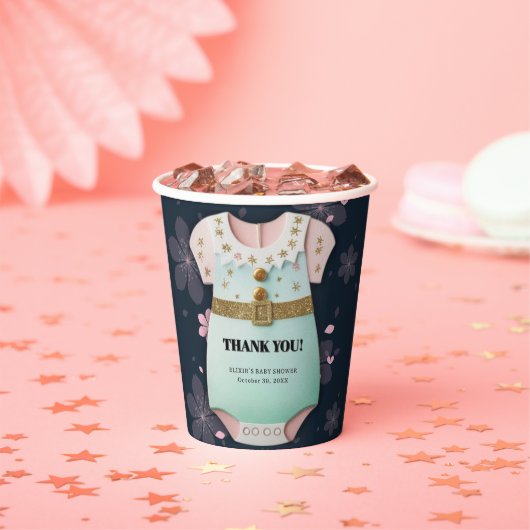 金ゴールドグリッター赤ちゃん服フローラ赤ちゃんシャワー 紙コップ (インサイチュ)