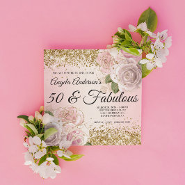 金ゴールドグリッター赤面ピンクフローラ50と素晴らしい 招待状