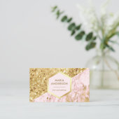 金ゴールドグリッター赤面ピンクマーブルメイクアップアーティスト 名刺 (スタンド正面)