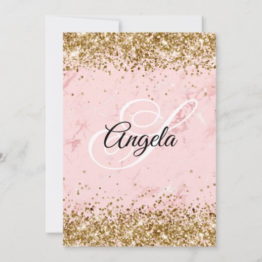 金ゴールドグリッター赤面ピンクマーブル21st誕生日 招待状 (裏面)