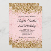 金ゴールドグリッター赤面ピンクマーブル21st誕生日 招待状 (正面/裏面)