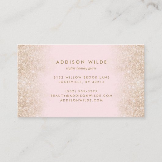 金ゴールドグリッター赤面ピンクモダンメイクアップアーティスト 名刺 (裏面)