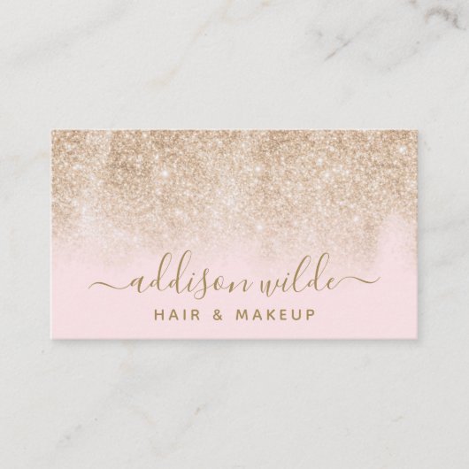 金ゴールドグリッター赤面ピンクモダンメイクアップアーティスト 名刺 (正面)
