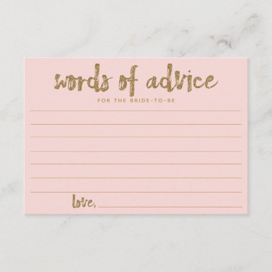 金ゴールドグリッター赤面ピンクワーズアドバイスの花嫁 アドバイスカード (正面)