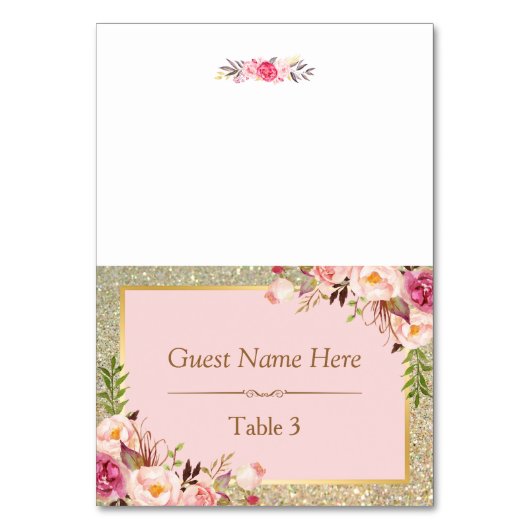 金ゴールドグリッター赤面ピンク結婚フローラ座席表 テーブルナンバー (正面)