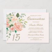 金ゴールドグリッター赤面ピーチフローラキンセアニェラ 招待状 (正面)