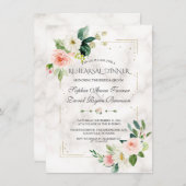 金ゴールドグリッター赤面フローラマーブルリハーサルディナー 招待状 (正面/裏面)