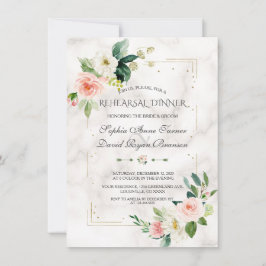 金ゴールドグリッター赤面フローラマーブルリハーサルディナー 招待状