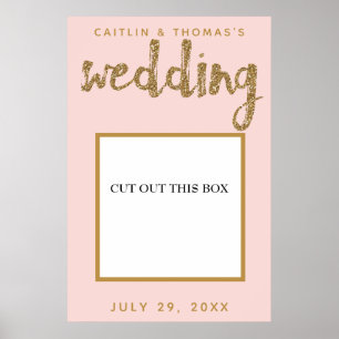 金ゴールドグリッター赤面結婚ピンクのフォトブースプロップ ポスター