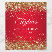 金ゴールドグリッター赤40歳の誕生日 ワインラベル (シングルラベル)