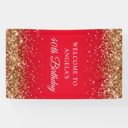 金ゴールドグリッター赤40th誕生日の垂直 横断幕 (横)