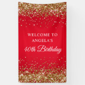 金ゴールドグリッター赤40th誕生日の垂直 横断幕 (縦)